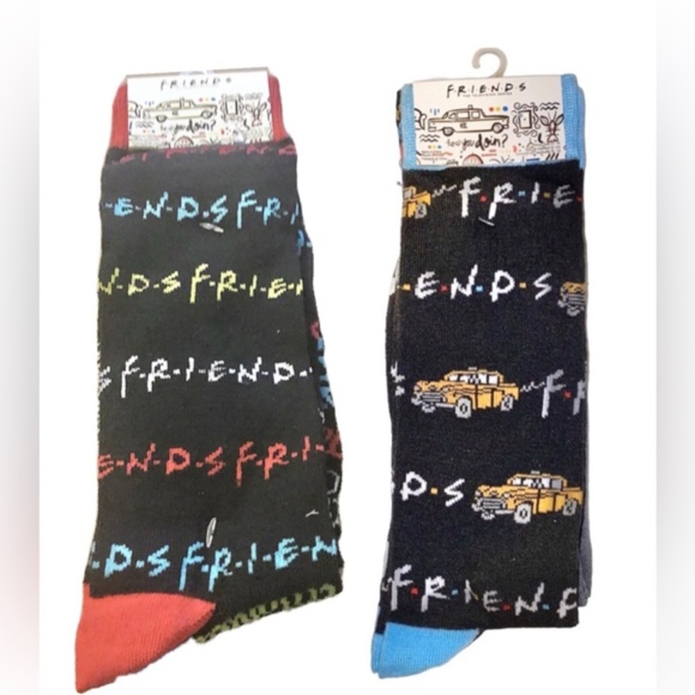 2pair Friends TV show black inscripted novelty gag socks new fits shoe size 6-12